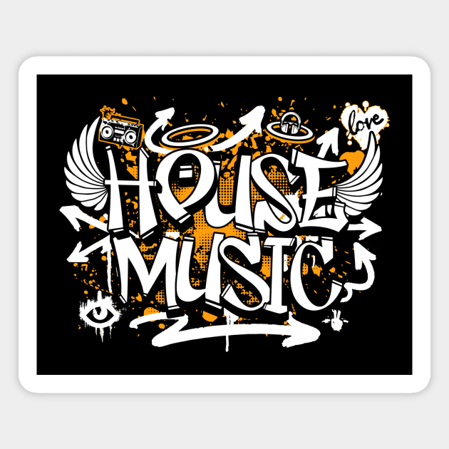 HOUSE MUSIC  - Graffiti Steez (white/orange) Magnet by DISCOTHREADZ 
